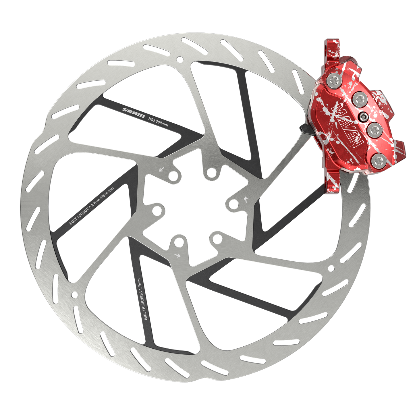 SRAM Maven Ultimate Stealth Expert 4 Piston Disc Brake Kit - Front - Right Lever & Rear - Left Lever - F:950mm & R:2000mm - Red Splash Anodized