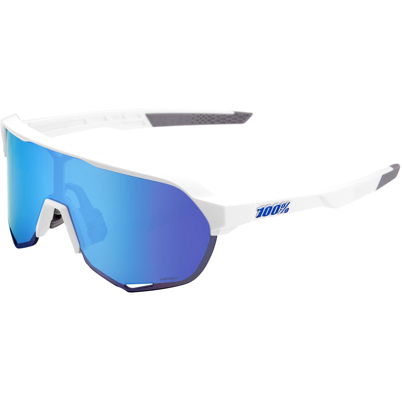 100 Percent S2 Sunglasses - One Size Fits Most - Matte White Hiper Blue Multilayer Mirror Lens