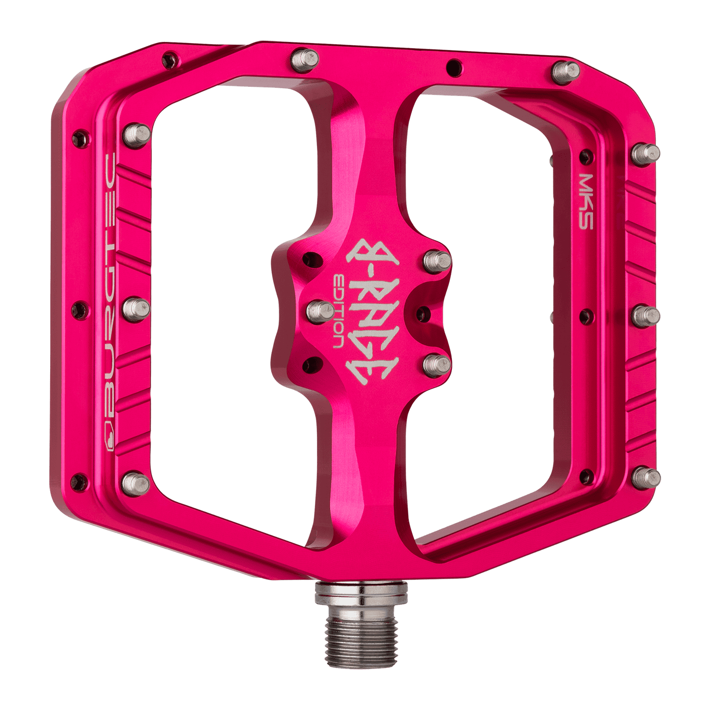 Burgtec Penthouse MK5 B-Rage Edition Steel Axle Alloy Flat Pedals - L - Toxic Barbie Pink