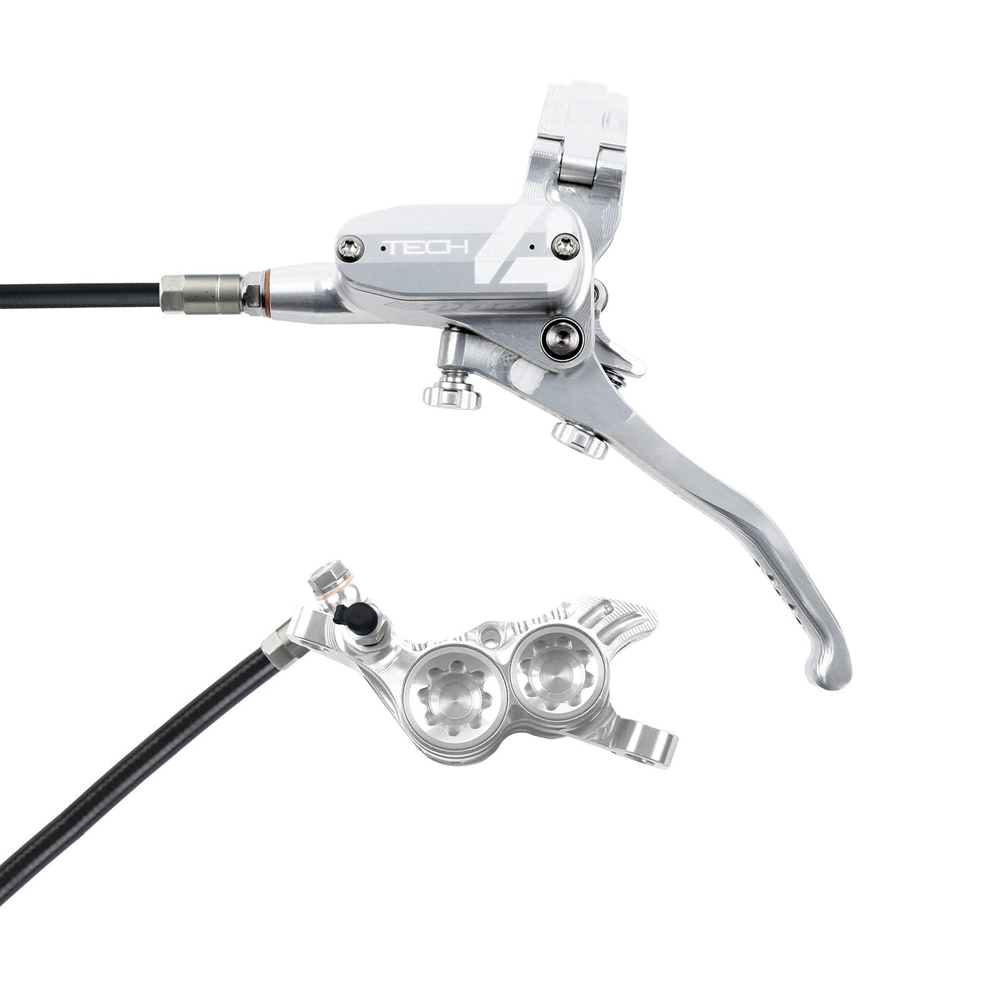 Hope Tech 4 V4 Disc Brake - Silver - Silver - Rear - Left Lever - 1720mm