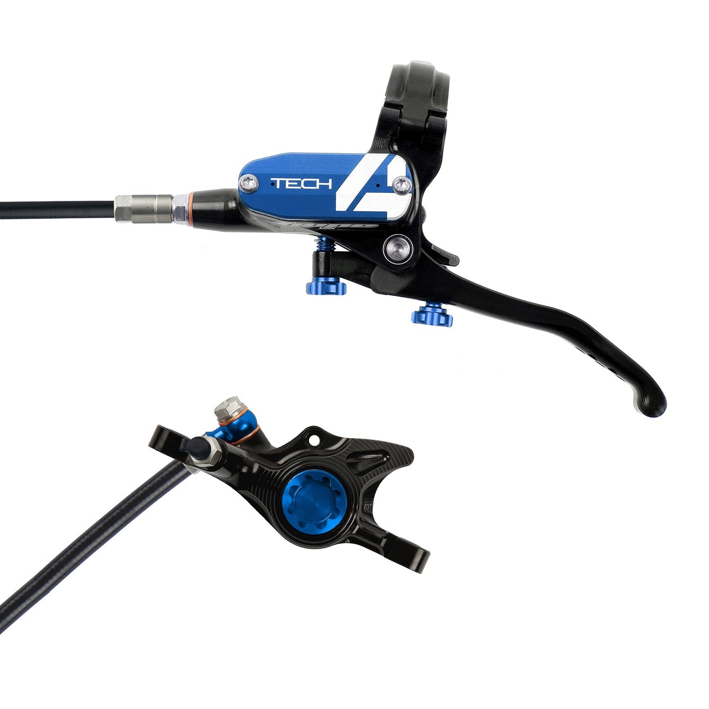 Hope Tech 4 X2 Disc Brake - Front - Right Lever - 1000mm - Black - Blue