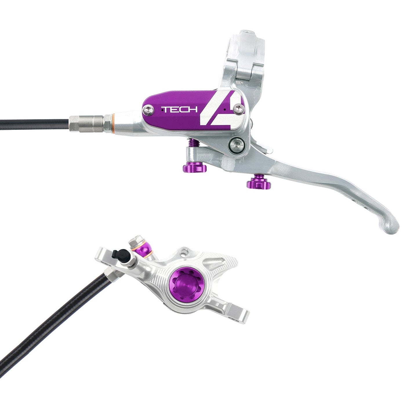 Hope Tech 4 X2 Disc Brake - Front - Right Lever - 1000mm - Silver - Purple