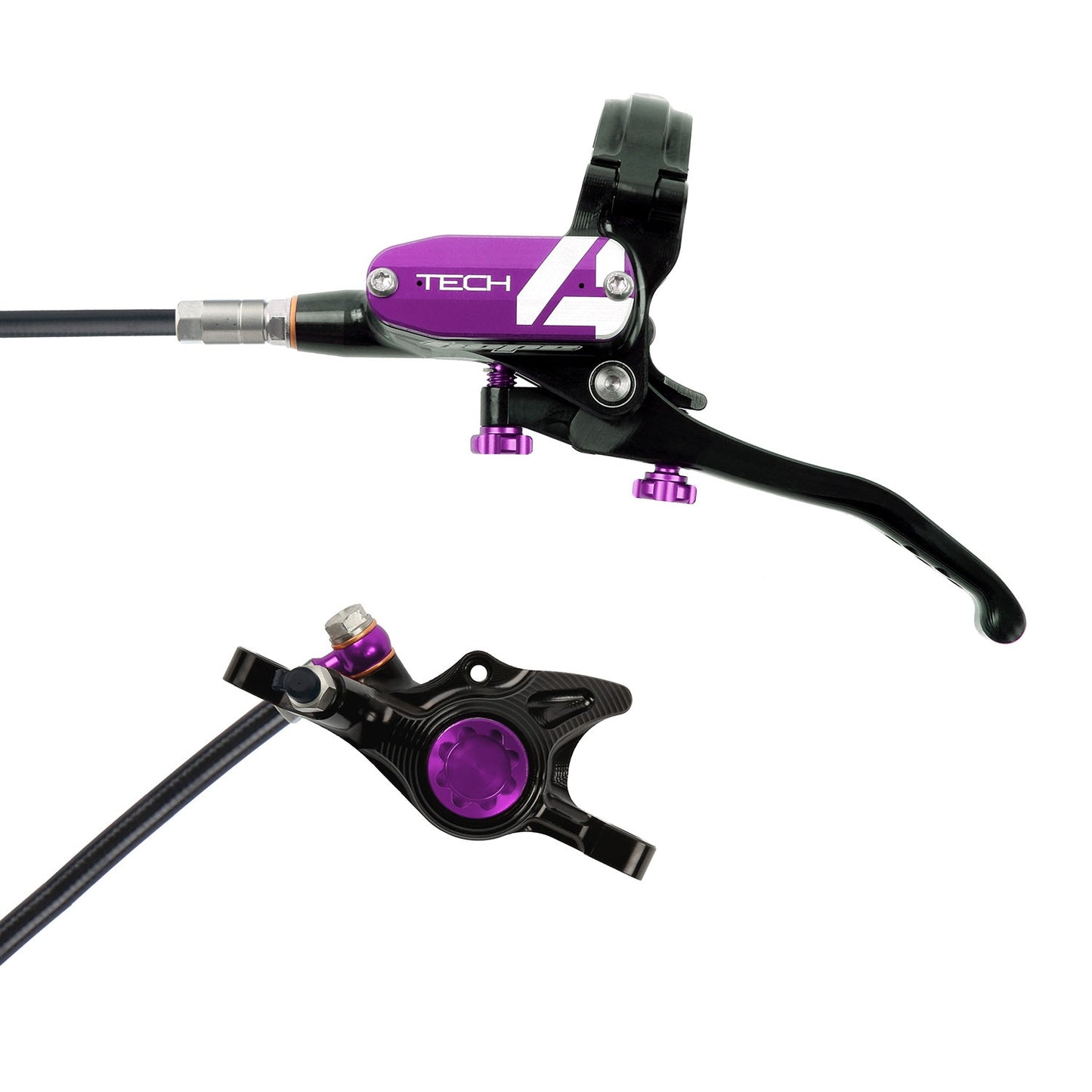 Hope Tech 4 X2 Disc Brake - Front - Right Lever - 1000mm - Black - Purple