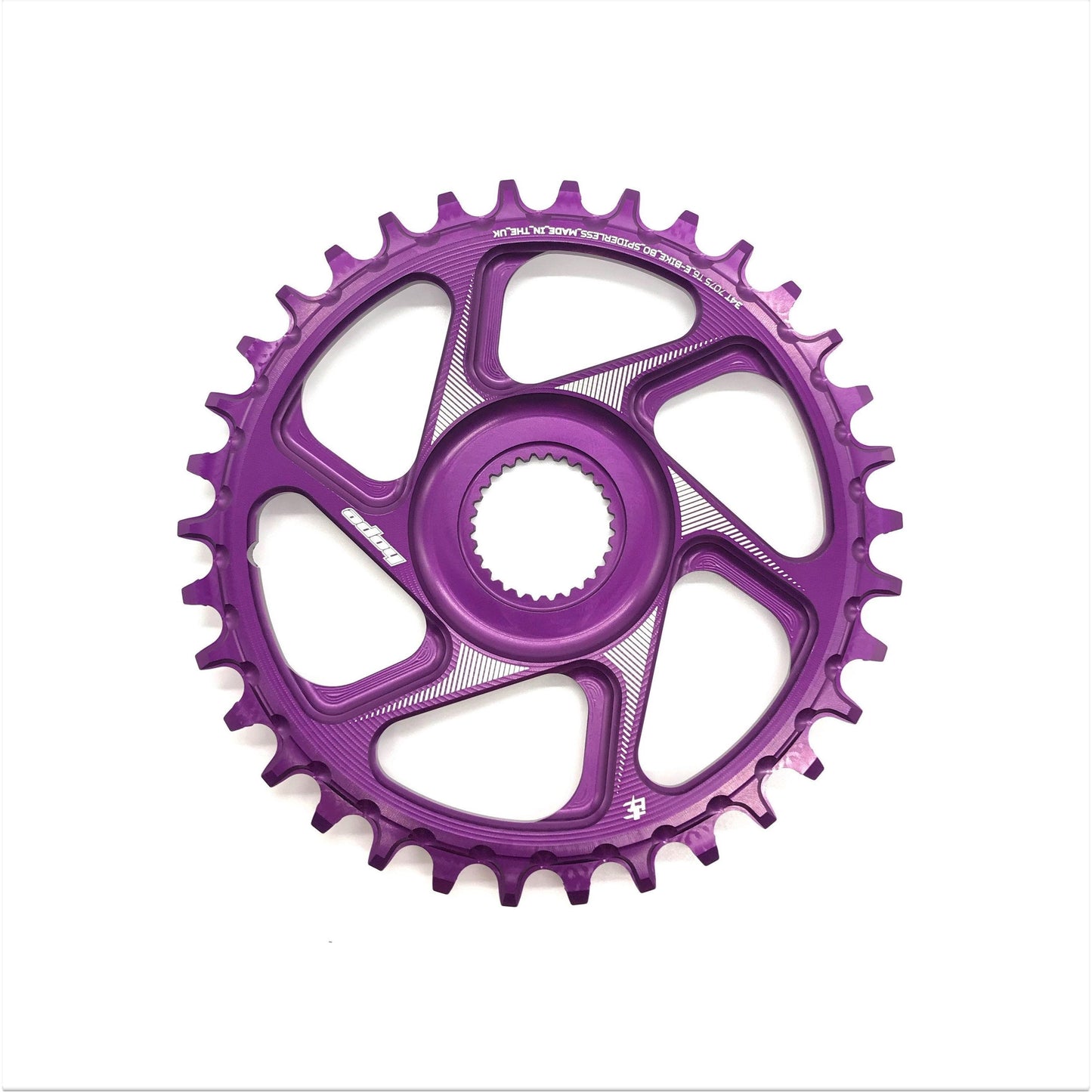 Hope Spiderless Retainer Chainring - Direct Mount - Bosch - 51-53mm Chainline - Round - 34T - 9-12 Speed - Purple - Alloy