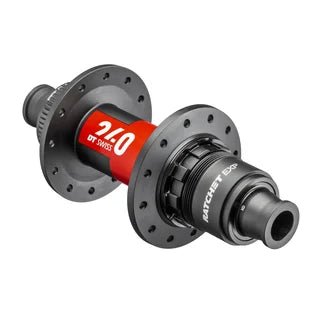 DT Swiss 240 Ratchet EXP Centrelock Disc Rear Hub - Rear - 12x148mm Boost - Centrelock - 32 Hole - J-Bend - Black/Red