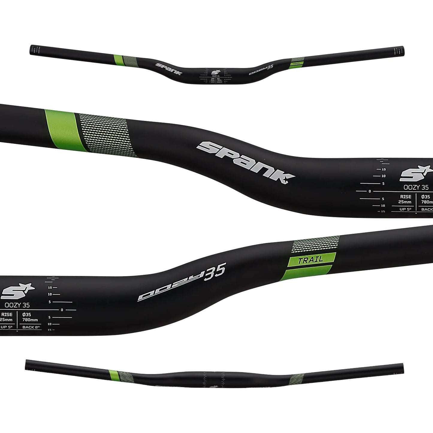 Spank Oozy 35 Alloy Bars - Black - Green - 35 - 25 Rise - 780