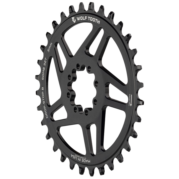 Wolf Tooth Direct Mount Drop-Stop Chainring - Direct Mount - SRAM - 8-Bolt - 3mm Boost - Round - 34T - 9-12 Speed - Black - Alloy