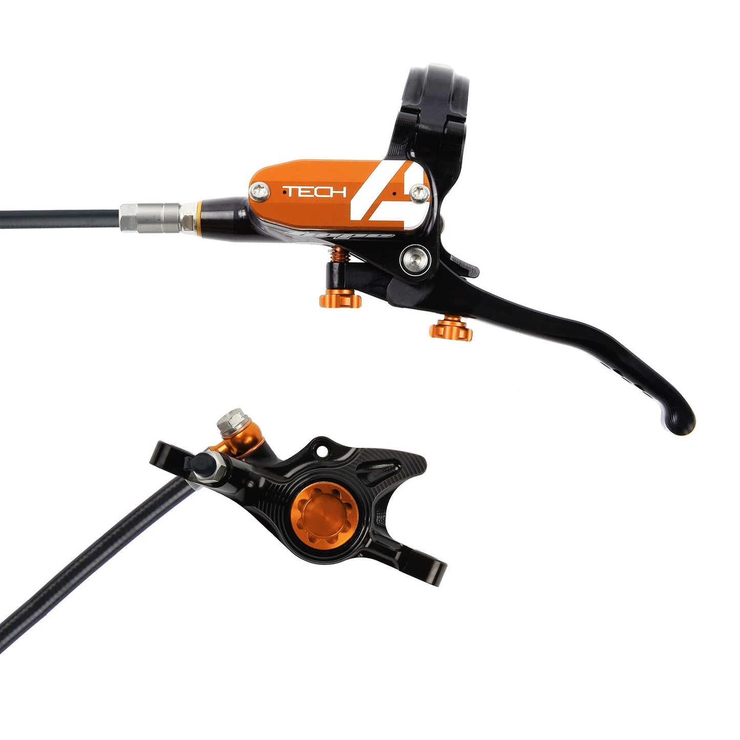 Hope Tech 4 X2 Disc Brake - Front - Right Lever - 1000mm - Black - Orange
