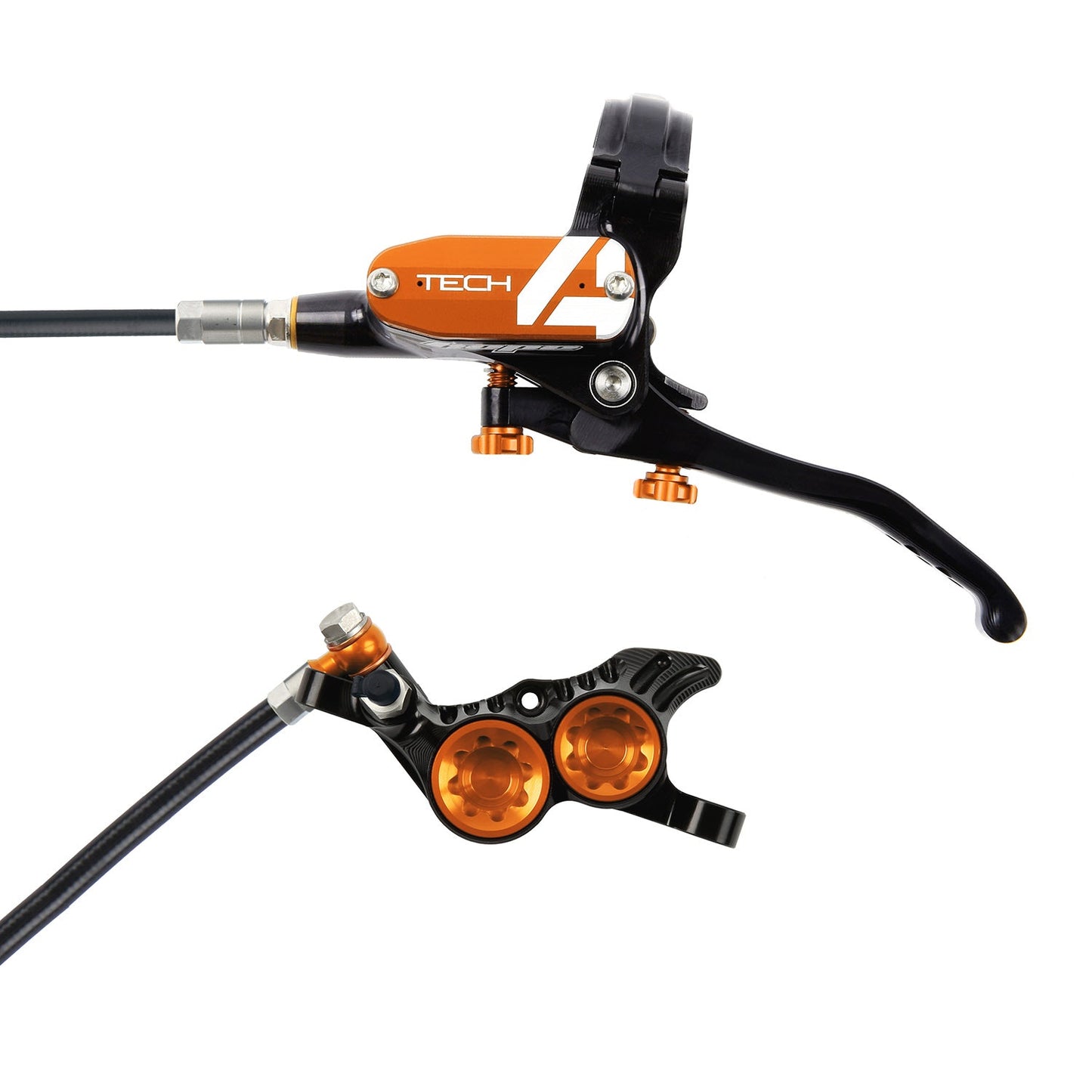 Hope Tech 4 V4 Disc Brake - Front - Right Lever - 1000mm - Black - Orange