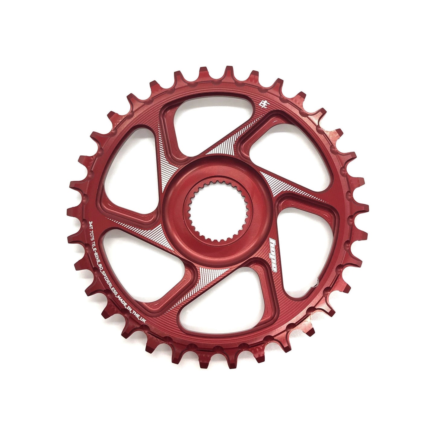 Hope Spiderless Retainer Chainring - Direct Mount - Bosch - 51-53mm Chainline - Round - 34T - 9-12 Speed - Red - Alloy