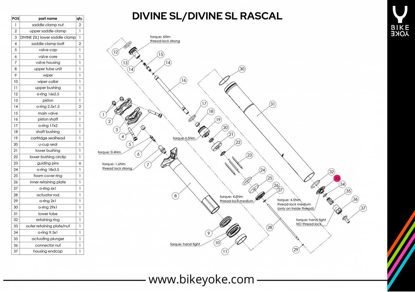 BikeYoke DIVINE SL Lower Retaining Nut - Black
