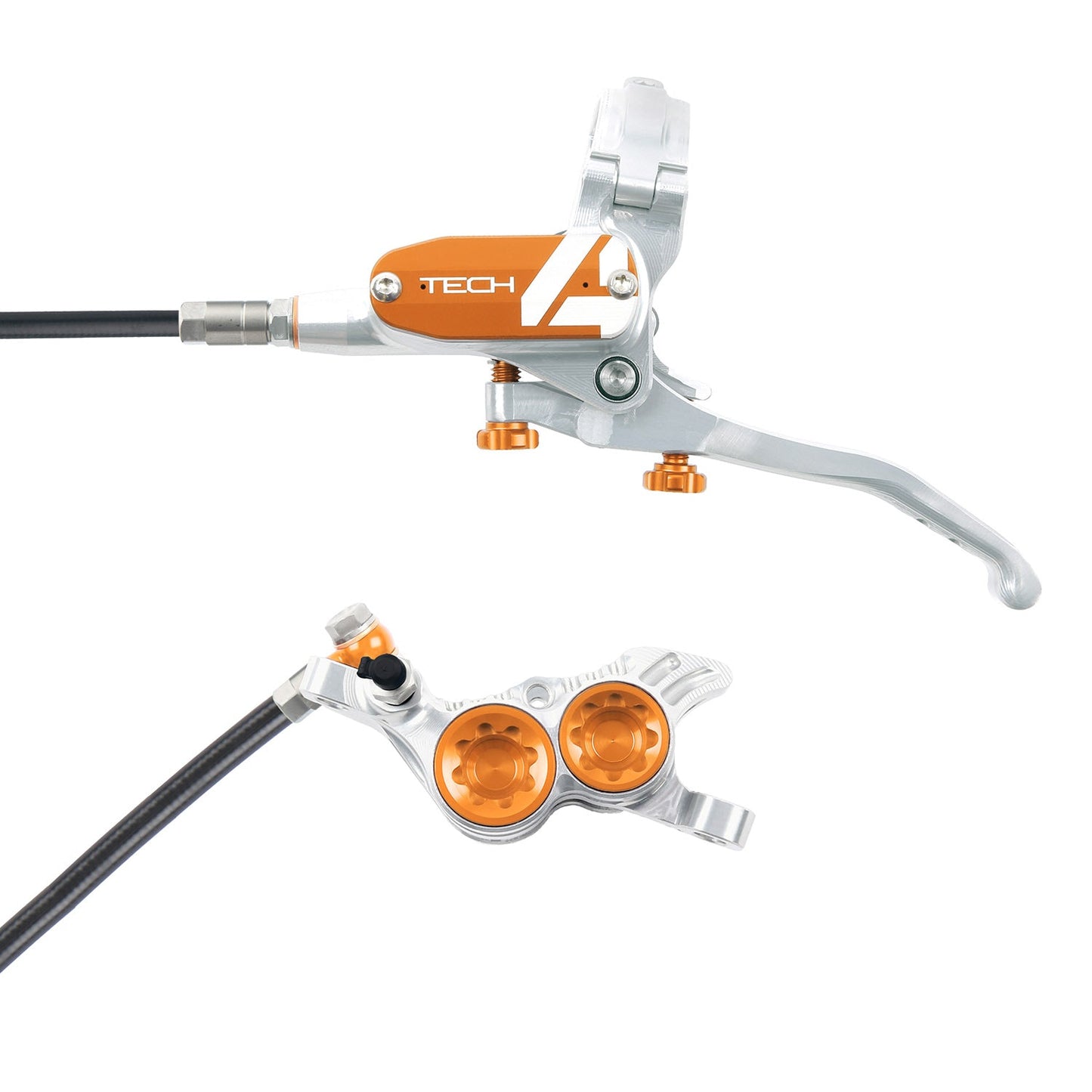 Hope Tech 4 V4 Disc Brake - Rear - Left Lever - 1720mm - Silver - Orange