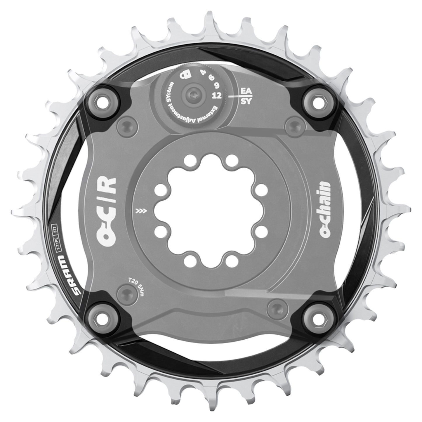 Ochain Chain Ring XX T-Type - Four Bolt - 104 BCD - 55mm - Round - 34T - 12-Speed - Alloy - Black - Image 2