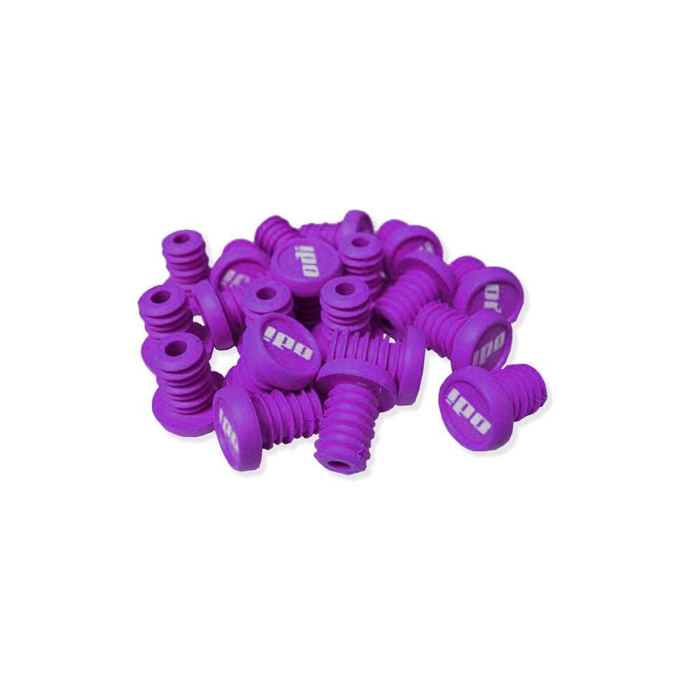 ODI BMX Bar End Cap Plugs - 20 Pack - End Plugs - Purple - White Logo - Image 1