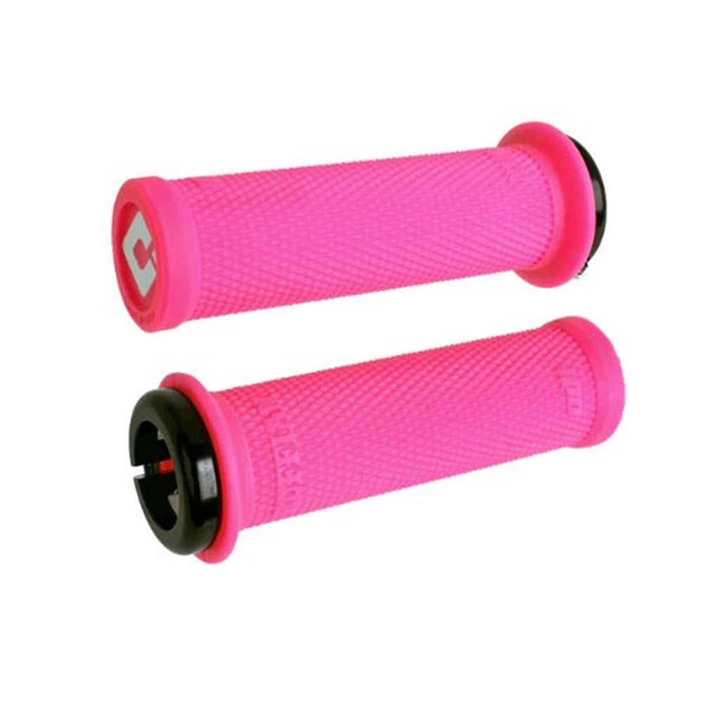 ODI Ruffian Mini V2.1 Lock On Grips - Pink With White Clmaps - Single Lock On Grips - Image 1