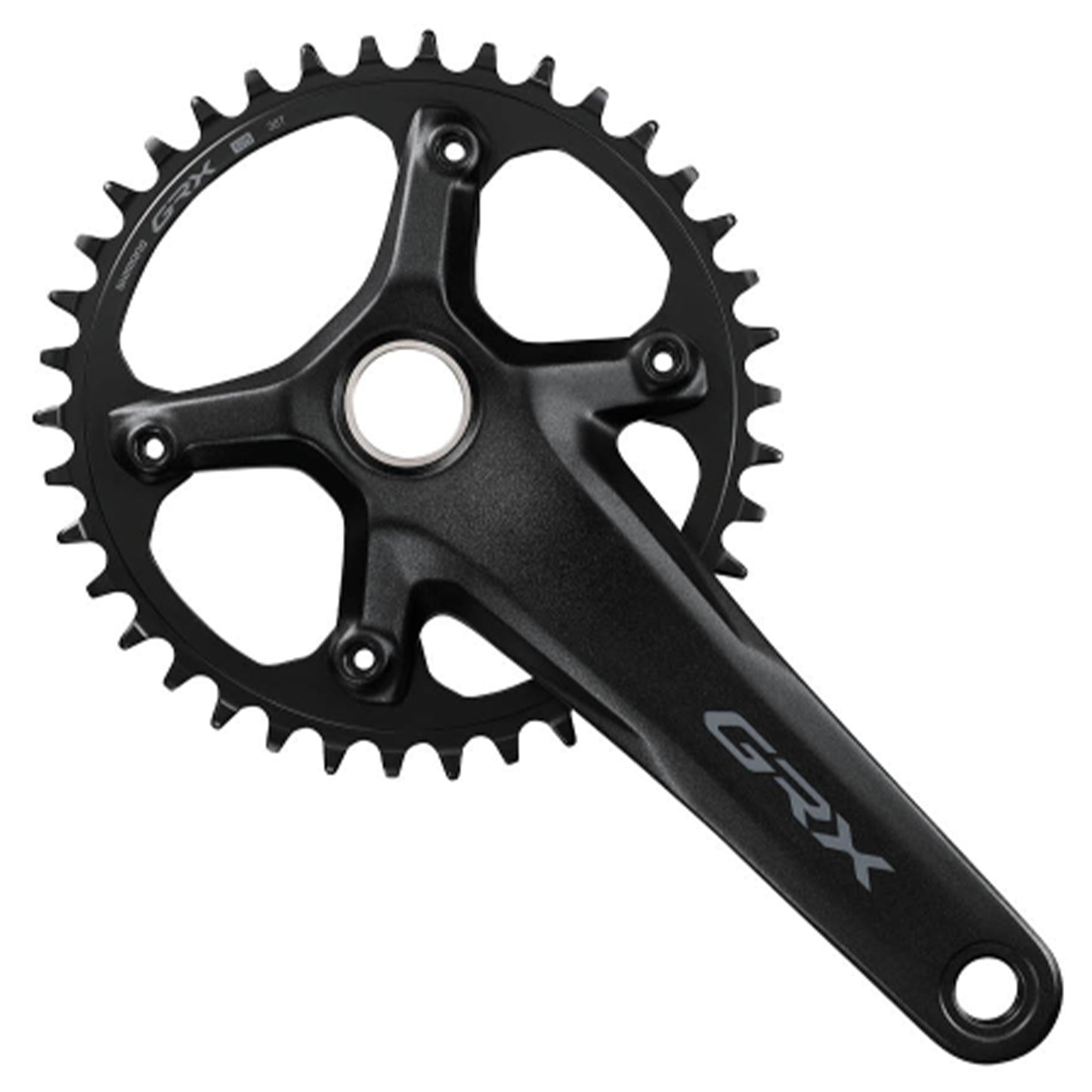 Shimano GRX FC-RX610 1x12 Speed Crankset - 68-70mm Shell - 24mm - Four Bolt - 110 BCD Asymmetric Shimano - 165mm - Black - 38T - 49.7mm Chainline - Image 1