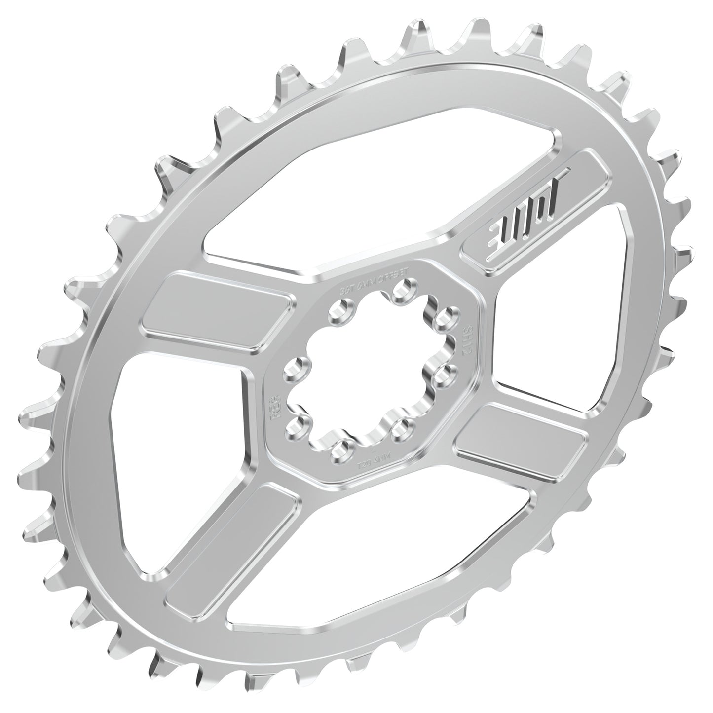 Title CR1 104BCD Chainring - Four Bolt - 104 BCD - Standard Crank Chainline - Round - 36T - 12 Speed - Alloy - Chrome - Image 3