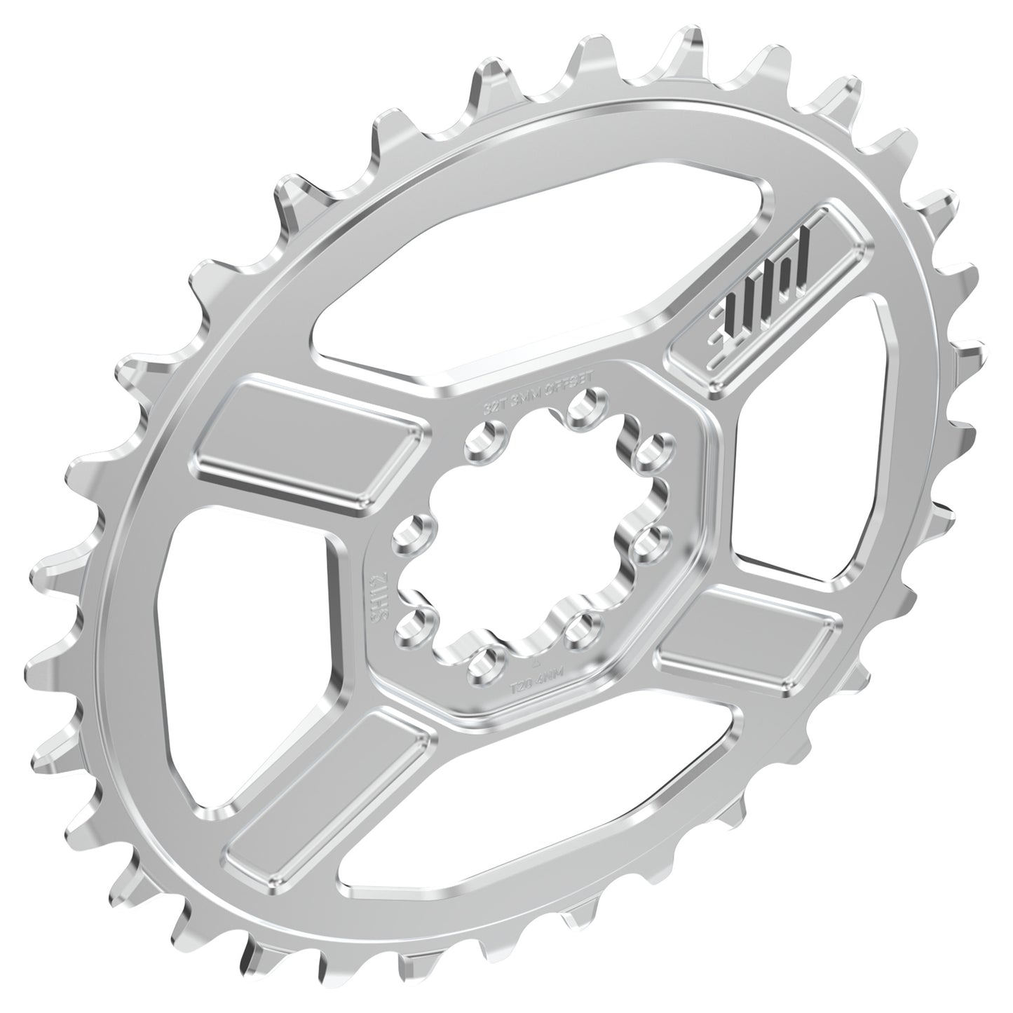 Title CR1 8 Bolt Chainring - Direct Mount - Shimano - 3mm Boost - Round - 32T - 12 Speed - Alloy - Chrome - Image 3
