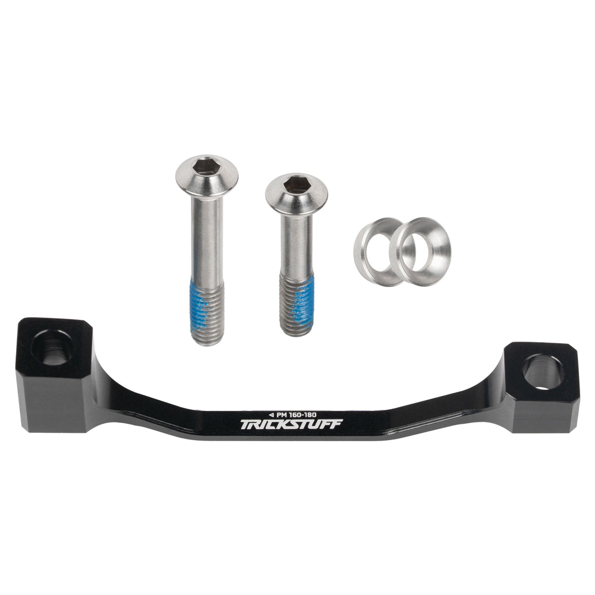 Trickstuff Post Mount Brake Adapter - Post Mount - 180mm - 20mm - Black - PM 160-180 - Inc Titanium Bolts - Image 1