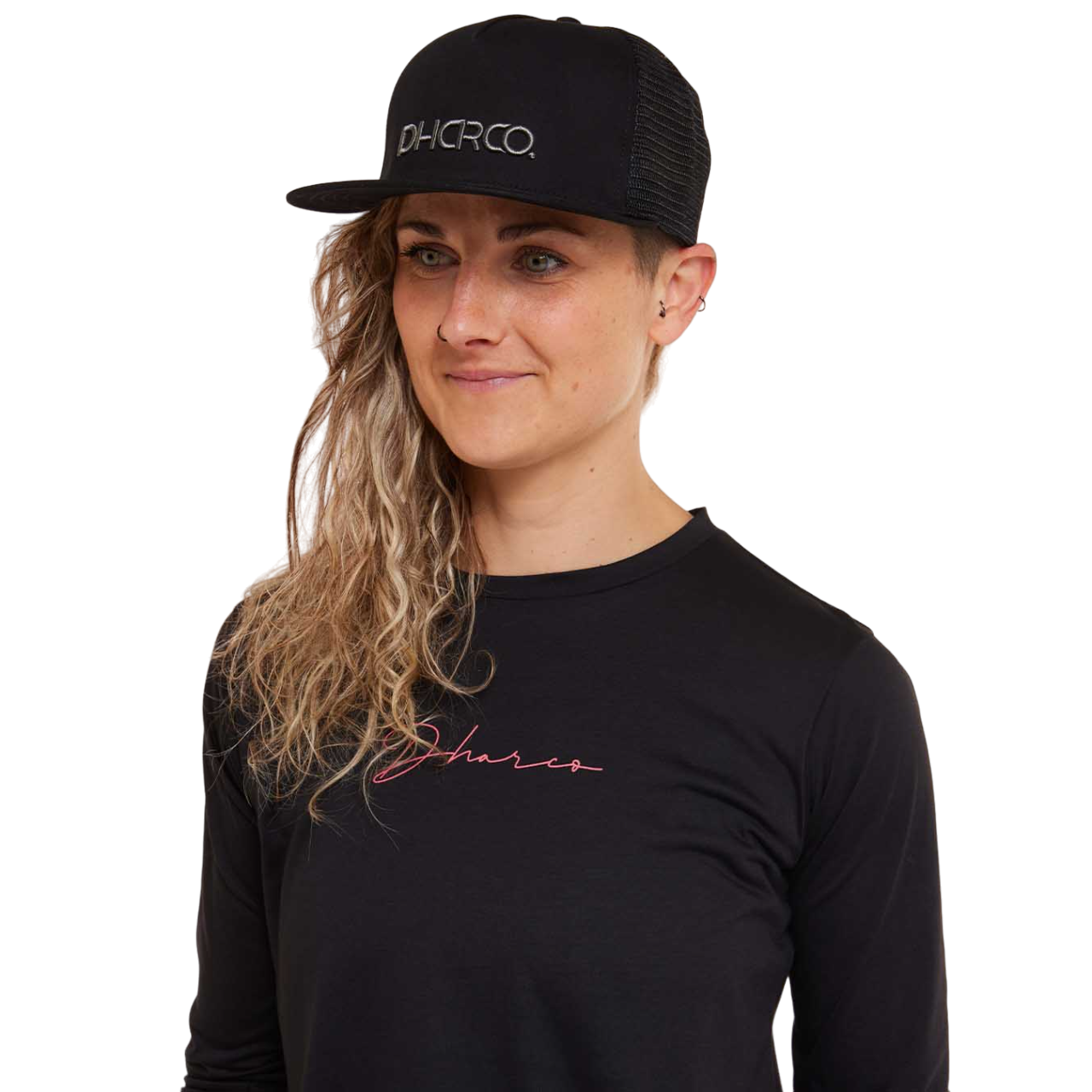 DHaRCO Flat Brim Trucker Hat - One Size Fits Most - Black