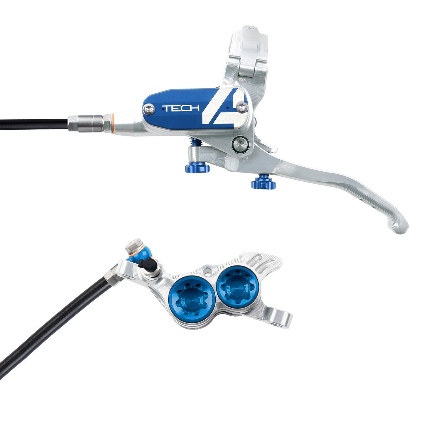 Hope Tech 4 V4 Disc Brake - Rear - Left Lever - 1720mm - Silver - Blue