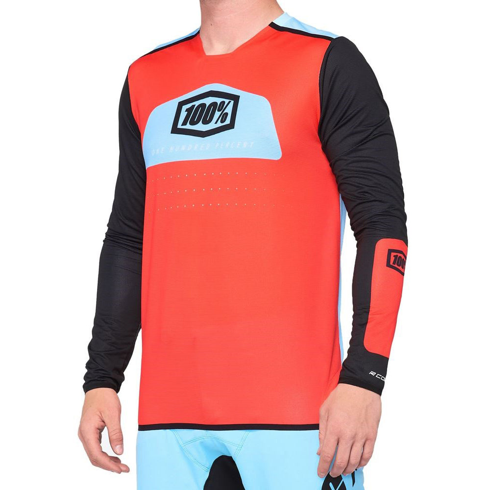 100 Percent R-Core-X DH Long Sleeve Jersey - L - Fluo Red - Black