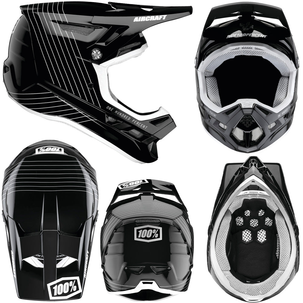 a random sample of 100 suspension helmets used by motorcycle 100 Percent Aircraft Composite Full Face Helmet