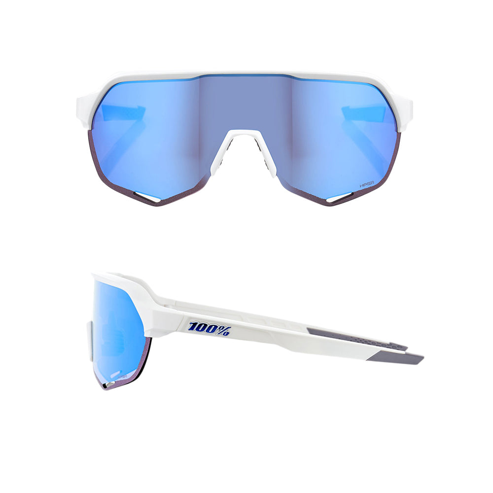 100 Percent S2 Sunglasses - One Size Fits Most - Matte White Hiper Blue Multilayer Mirror Lens