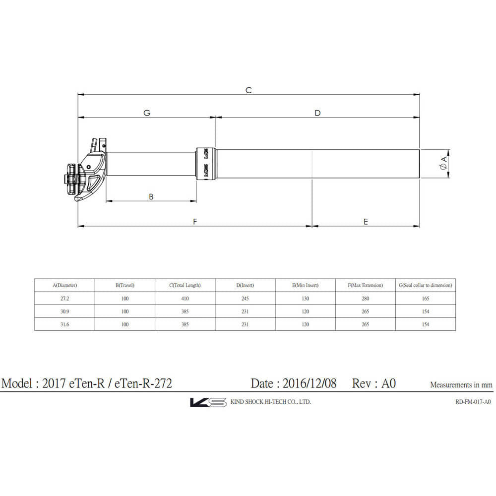KS E-Ten External Cable Dropper Post - External - 27.2mm - 65mm - 300mm - None
