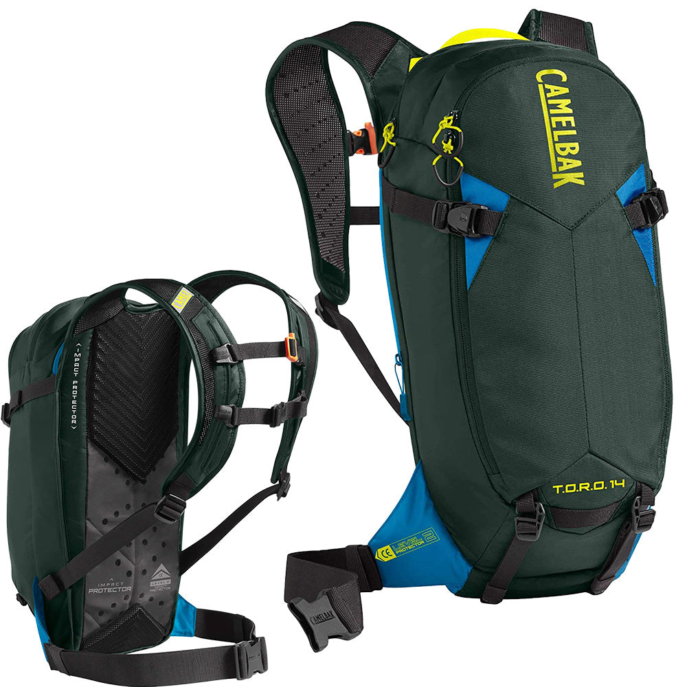 Camelbak T.O.R.O 14 Protector Hydration Pack - 14L Pack - 3L Bladder - Deep Forest - Brilliant Blue - 2020