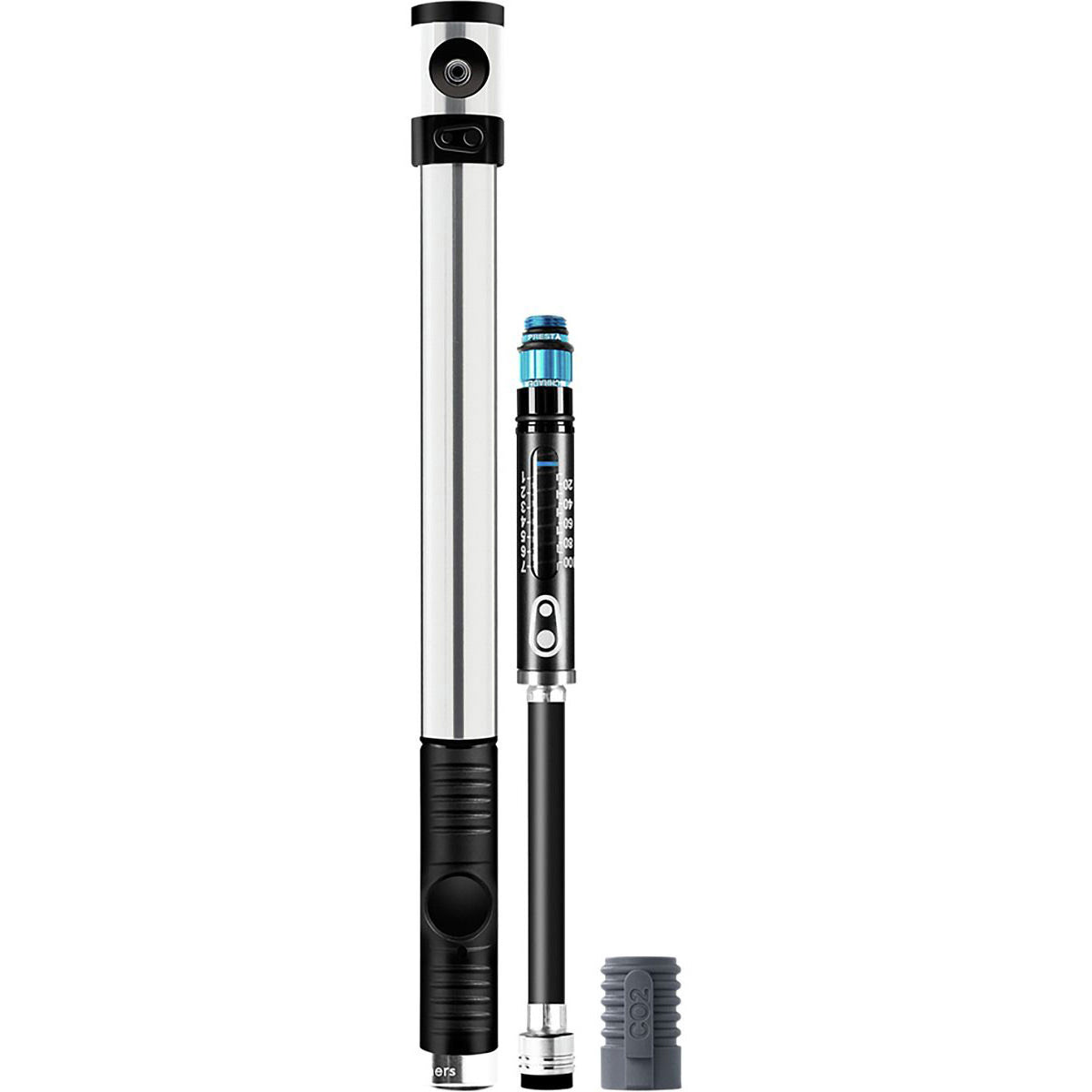 Crank Brothers Klic HP Mini Pump With Gauge And C02 Inflator - Silver - Black