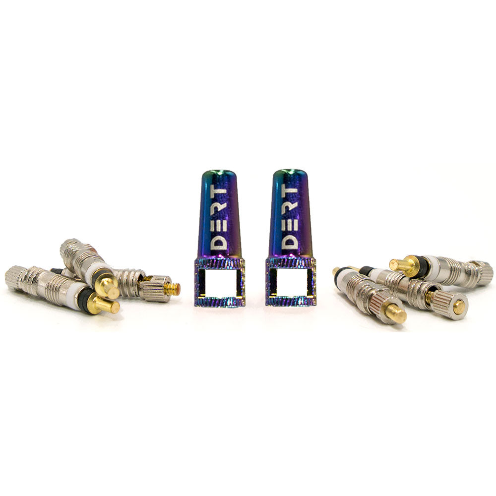 Dert Two in One Presta Valve Cap and Spare Cores - Oil Slick - V2