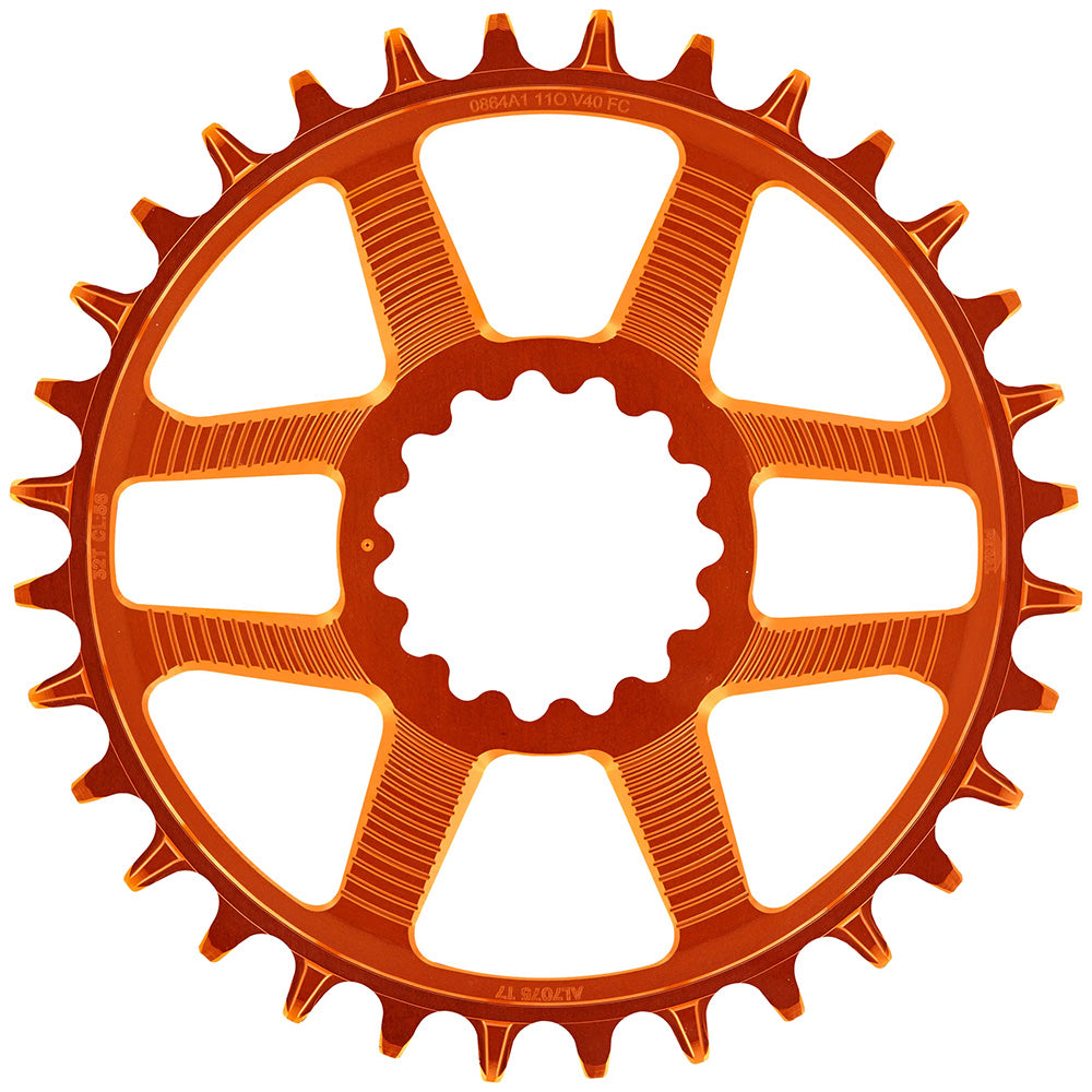 E-Thirteen Helix R Guidering Direct Mount Chainring - E-Thirteen Direct Mount - 32T - 52-55mm Flip - Round - 12-Speed - Naranja Alloy