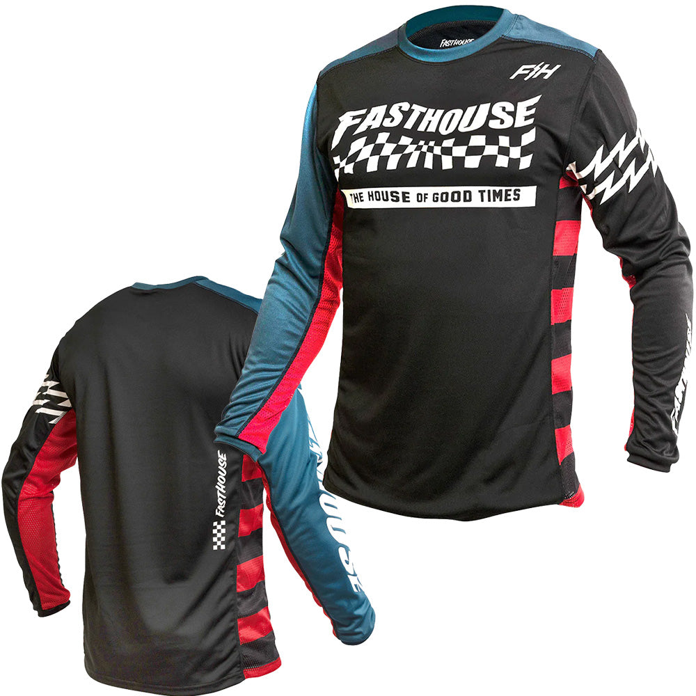 Fasthouse Classic Velocity Long Sleeve Jersey - L - Black - Indigo