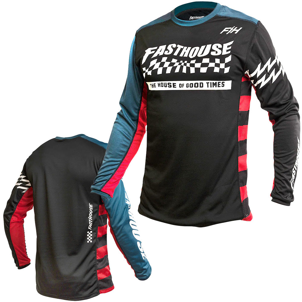 Fasthouse Classic Velocity Youth Long Sleeve Jersey - Youth L - Black - Indigo
