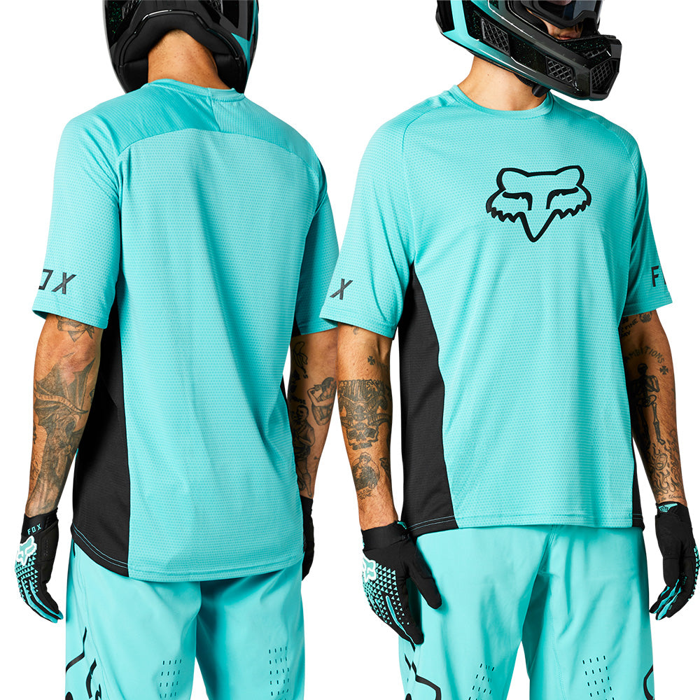 Fox Defend Short Sleeve Jersey - L - Bike Park Teal