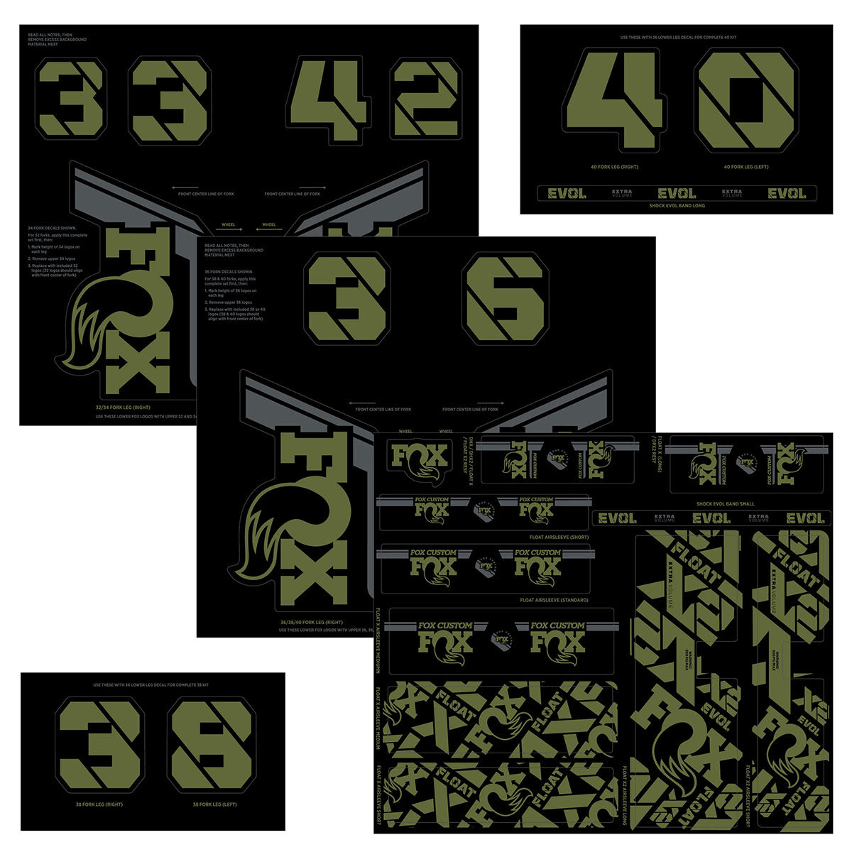 Fox Shox Custom Fork And Shock Decal Kit - Olive Drab