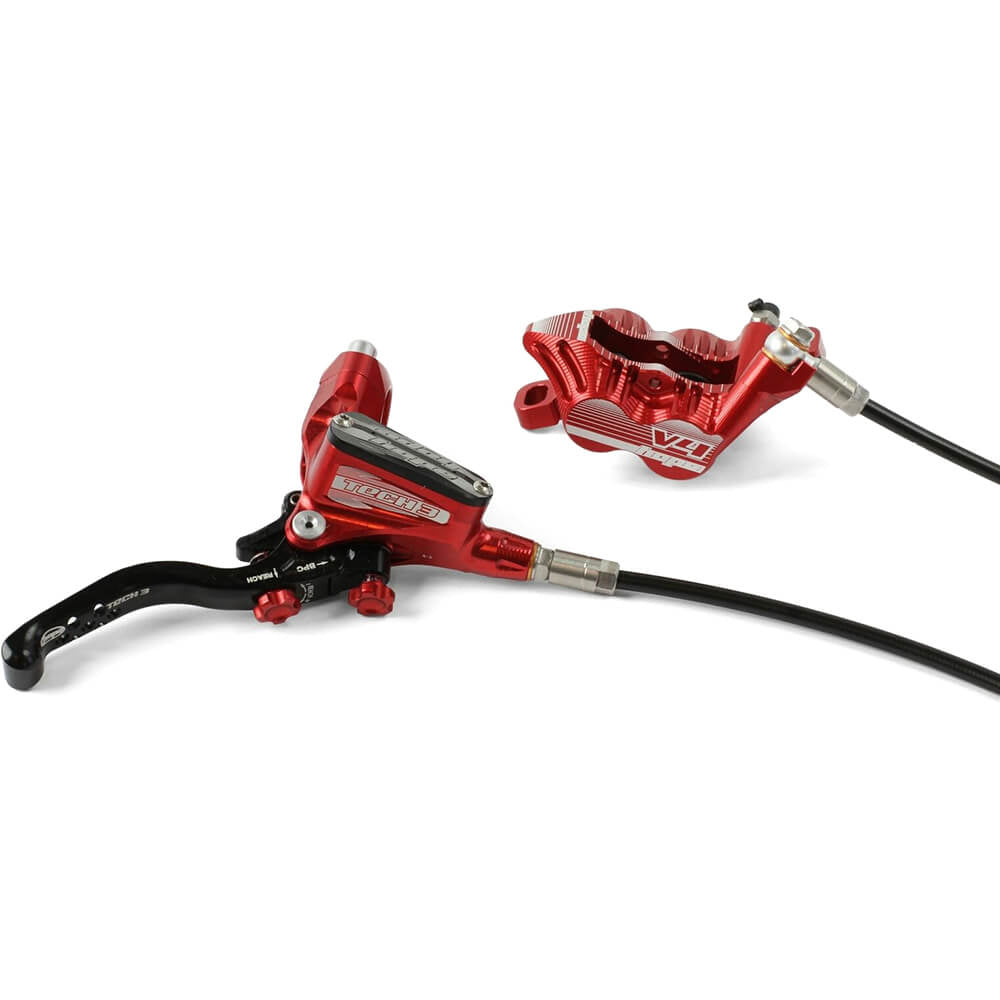 Hope Tech 3 V4 Disc Brake - Front - Right Lever - Red - Non Braided Hose