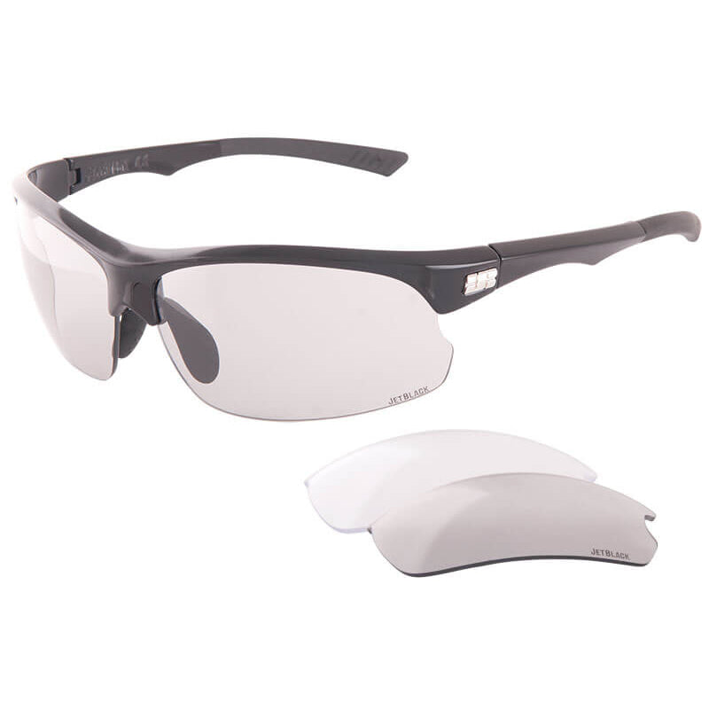 JetBlack Jetstream Sunglasses - Gloss Black With Black Tips - Photochromic Smoke And Clear Lens