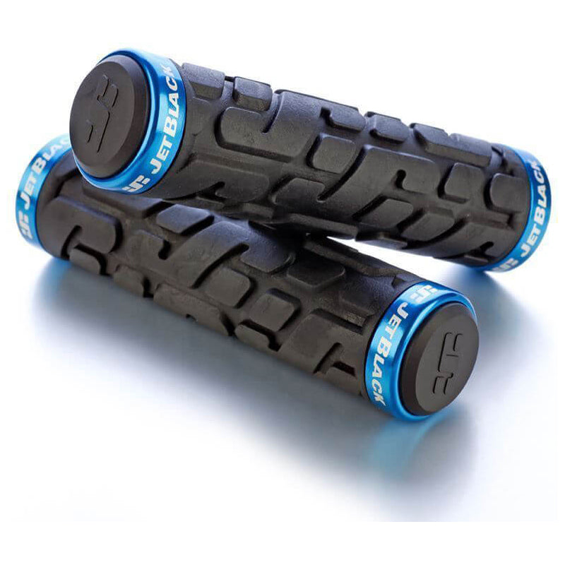 JetBlack Rivet MTB Lock On Grips - Black With Blue Clamps