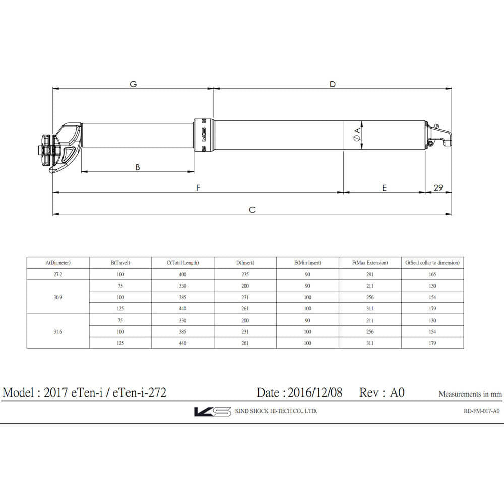 KS E-Ten Integra Internal Cable Dropper Post - 2020 - Internal - Stealth - 31.6mm - 100mm - 385mm - None
