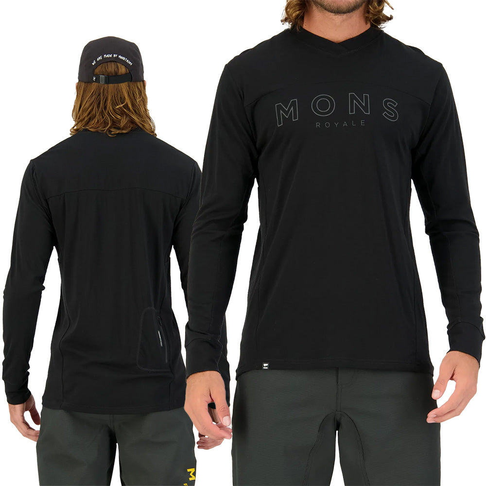 Mons Royale Men's Long Sleeve Redwood Enduro VLS Jersey - L - Black - Black