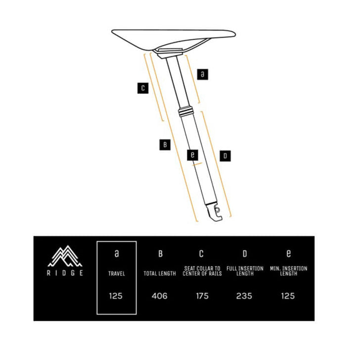 PNW Components Ridge Dropper Post - No Remote Supplied - Internal - Stealth - 30.9mm - 125mm - 406mm