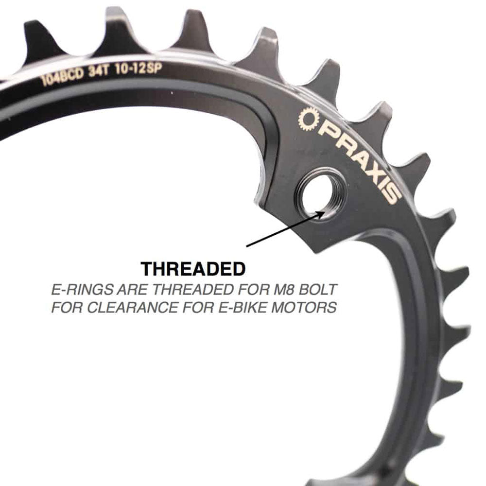 Praxis eRing Steel 4 Bolt Chainring - 104 BCD - Round - Black - 10-12 Speed - 34T