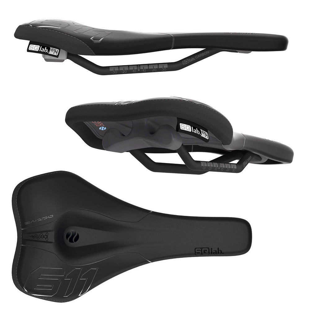 SQLab 611 Ergowave Active Carbon Saddle - Black - Carbon Rails - 120mm Wide