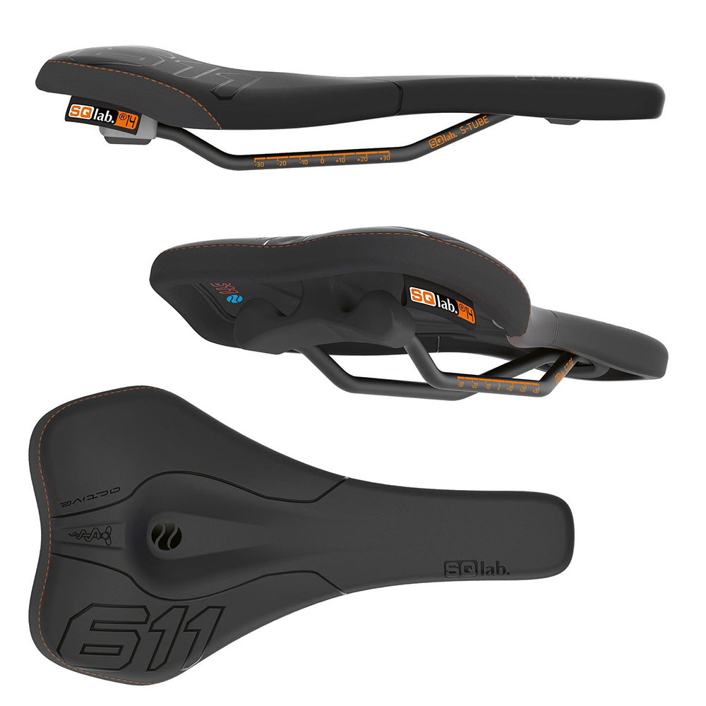 SQLab 611 Ergowave Active S-Tube Saddle - Black - S-Tube Rails - 120mm Wide