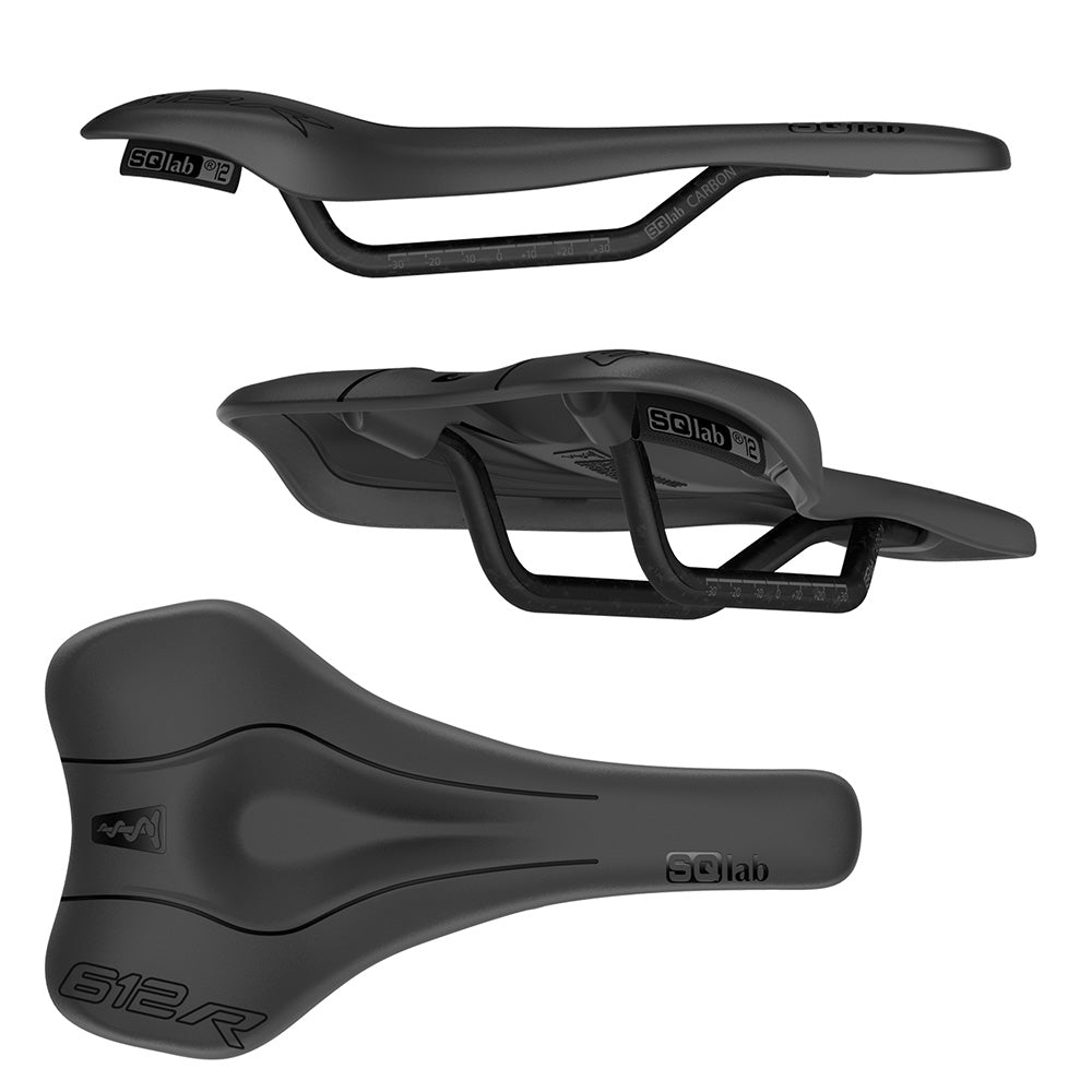 SQLab 612R Ergowave Carbon Saddle - Black - Carbon Rails - 130mm Wide