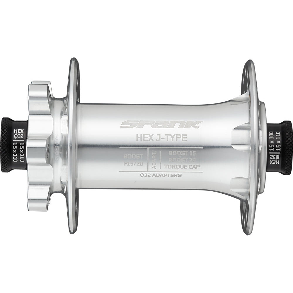 Spank Hex Front Hub - Raw Silver - 15x110mm Boost-20x110mm - J-Bend Spoke - 6 Bolt - Front - 32 Hole