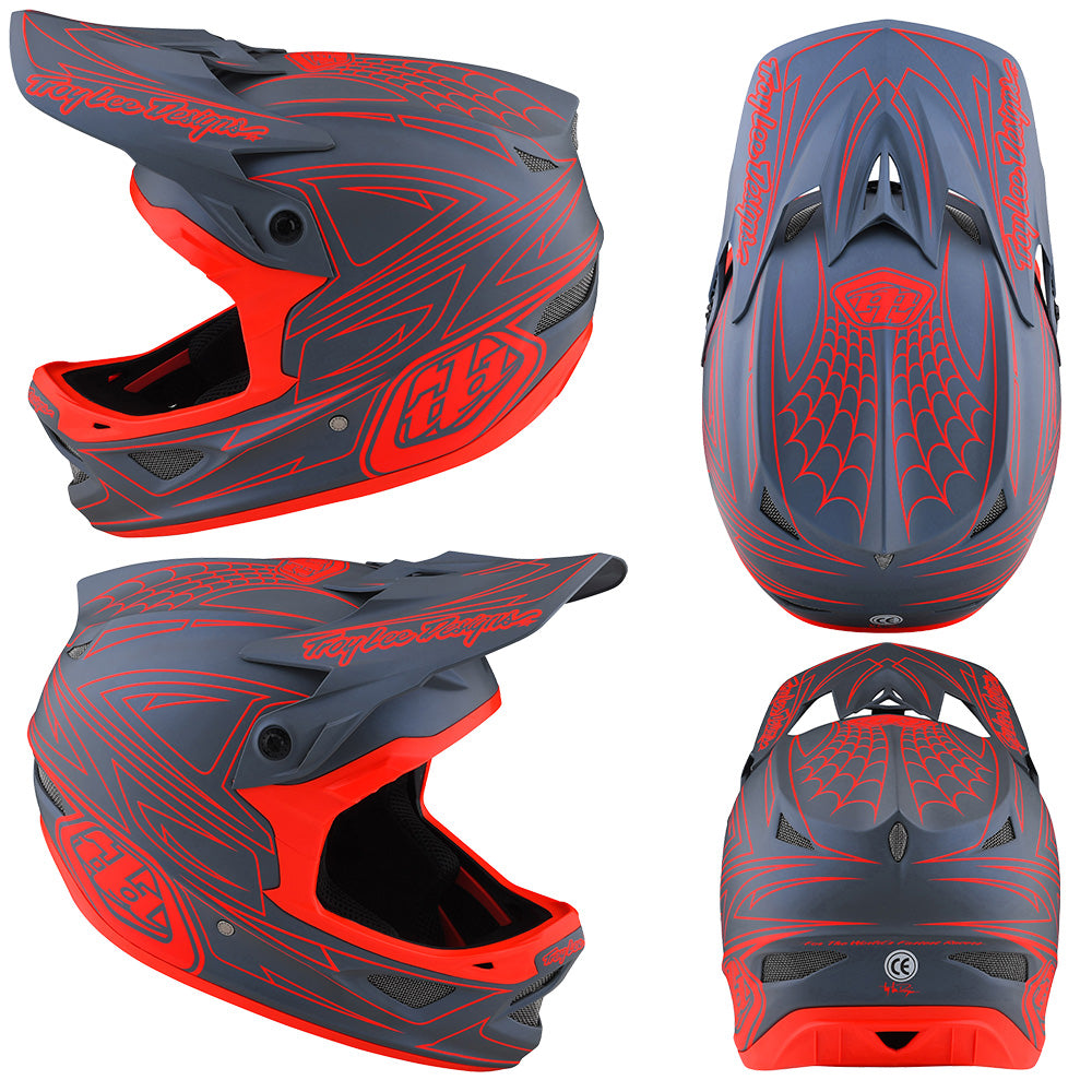 TLD D3 Fiberlite Helmet - M - Spiderstripe Grey - Red