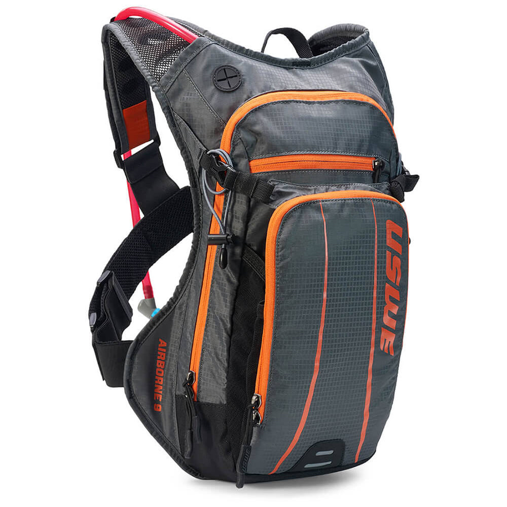 USWE Airborne-9 Hydration Pack - Grey - Orange - 9L Pack - 2.5L Bladder